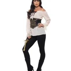 Damen Piraten Bluse Mit Corsage Deluxe -Kostümzubehör Verkaufsladen deluxe piratenbluse mit spitze fuer damen seeraeuber braut kostuembluse piratin kostuemzubehoer 35802 3