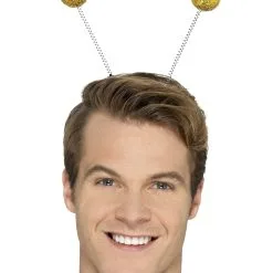 Goldener Glitter Bommel Haarreif -Kostümzubehör Verkaufsladen haarreif mit goldenen bommeln faschings kopfschmuck karneval haarreifen gold glitter ball boppers 28947 2