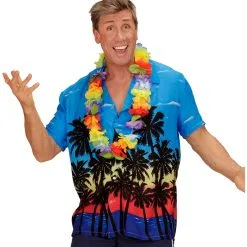 Blaues Hawaii Hemd Mit Palmen -Kostümzubehör Verkaufsladen hawaiihemd mit palmen surfer boy kostuem 80er jahre hawaii hemd hawaii shirt with palms 36544 04 1