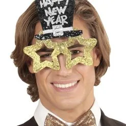 Goldene Happy New Year Brille -Kostümzubehör Verkaufsladen horrorshop com happy new year brille silvester brille silvester geschenk silvester party accessoire partybrille 26971 03