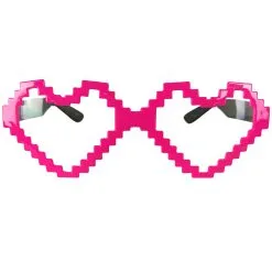 Neonpinke Pixel Herzbrille