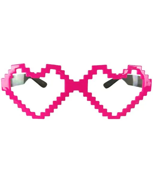 Neonpinke Pixel Herzbrille -Kostümzubehör Verkaufsladen pixel herz brille neonpink faschingsbrille mit herzen neon party accessoires jga party zubehoer 8801913