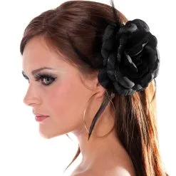 Schwarze Rosenblüte Mit Haarclip & Haargummi