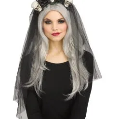 Schwarzer Brautschleier Mit Totenschädeln