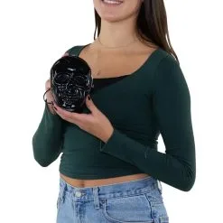 Totenkopf Clutch Vinyl -Kostümzubehör Verkaufsladen totenschaedel clutch vinyl gothic handtasche skull bag black 37538 03