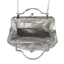 Silberne Vintage-Handtasche Mit Strass -Kostümzubehör Verkaufsladen vintage handtasche mit strass silber disco tasche glamour clutch jewellery bag silver bild3 24091