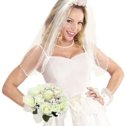 Eleganter Brautstrauß Kostüm Accessoire -Kostümzubehör Verkaufsladen weisser brautstrauss mit rosen als kostuemzubehoer white bridal bouquet with roses 36834 03